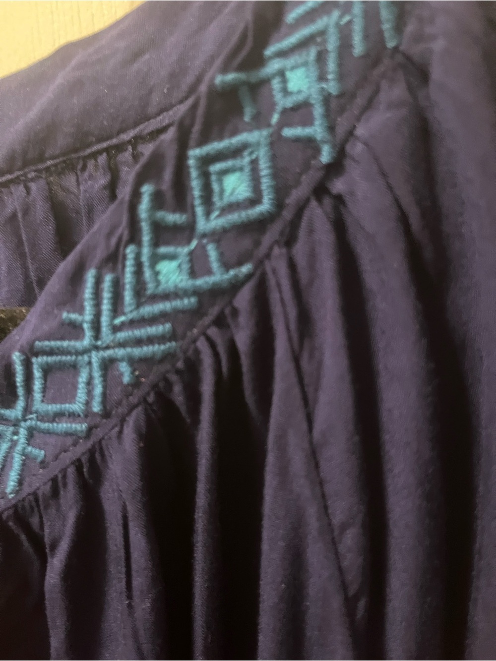 Solitaire Embroidered Boho Peasant Blouse Navy Floral Long Sleeve Women’s Size M - Picture 7 of 12